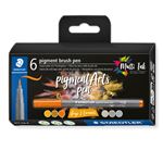 Estuche con 6 rotuladores STAEDTLER Pigment Arts con punta pincel colores grises y caramelo