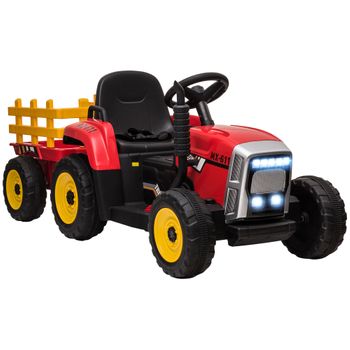 Tractor Eléctrico Con Remolque Para Niños 3-6 Años Rojo Homcom