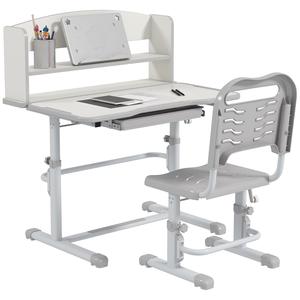 Homcom - Escritorio y silla ajustable Gris y Blanco