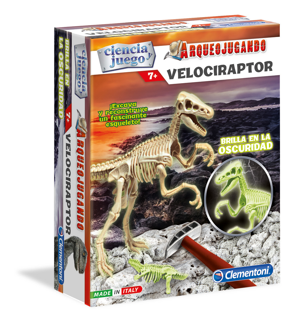 Arqueojugando Velociraptor Fluorescente Clementoni
