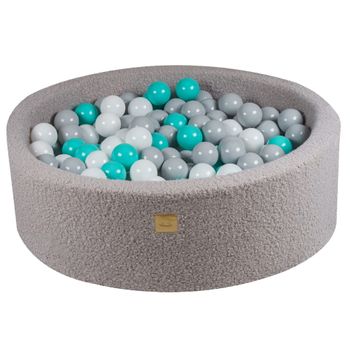 Piscina De Bolas Redonda Para Bebés 90x30cm Con 200 Bolas De 7cm Boucle Gris Blanco/gris/turquesa Meowbaby