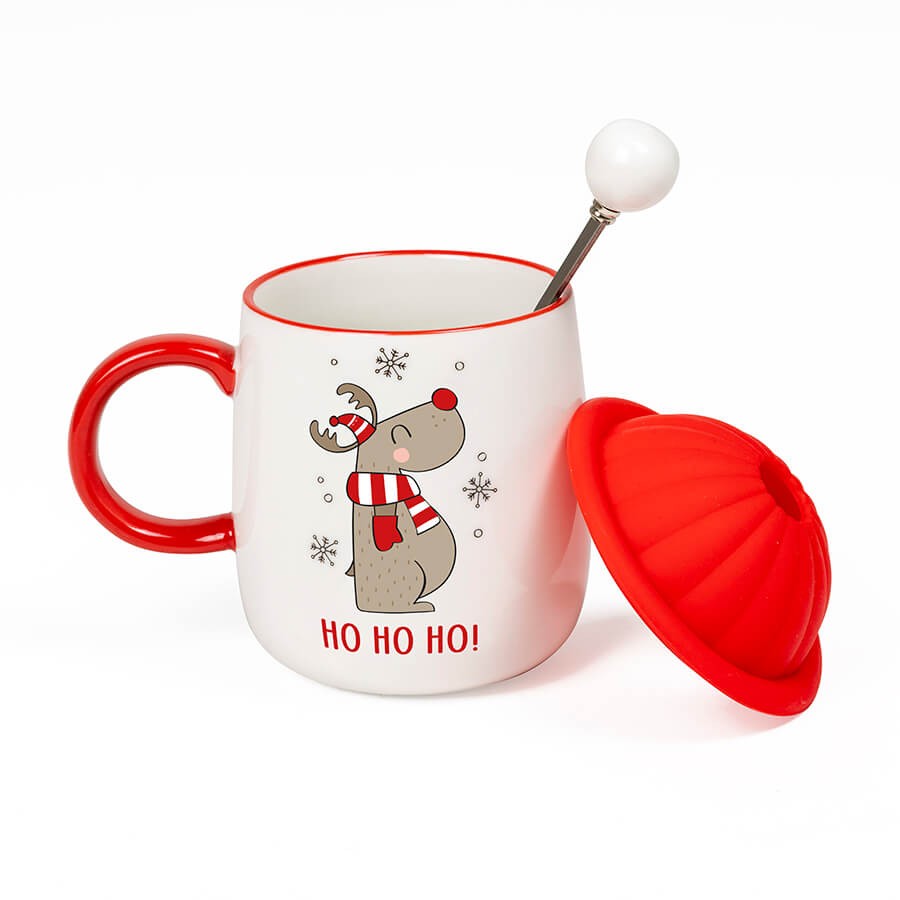 Taza de cerámica de 420ml con diseño navideño - Reno