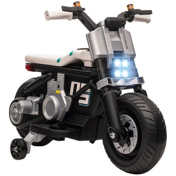 Moto Eléctrica Infantil 6v Con Música Ruedas Auxiliares Blanco Homcom