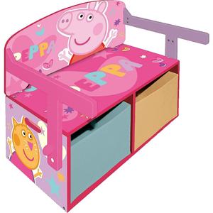 Peppa Pig - Banco de almacenaje y escritorio 3en1 de madera con textiles de 60x70x44cm ㅤ