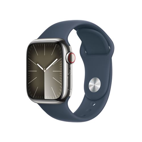 Apple Watch S9 LTE  41mm Caja de acero inoxidable Plata y correa deportiva Azul tempestad - Talla S/M