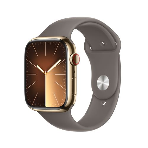 Apple Watch S9 LTE  45mm Caja de acero inoxidable Oro y correa deportiva Arcilla - Talla M/L