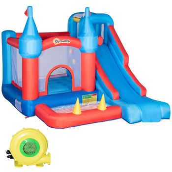 Castillo Hinchable Con Tobogán Cama Salto Piscina Multicolor Outsunny