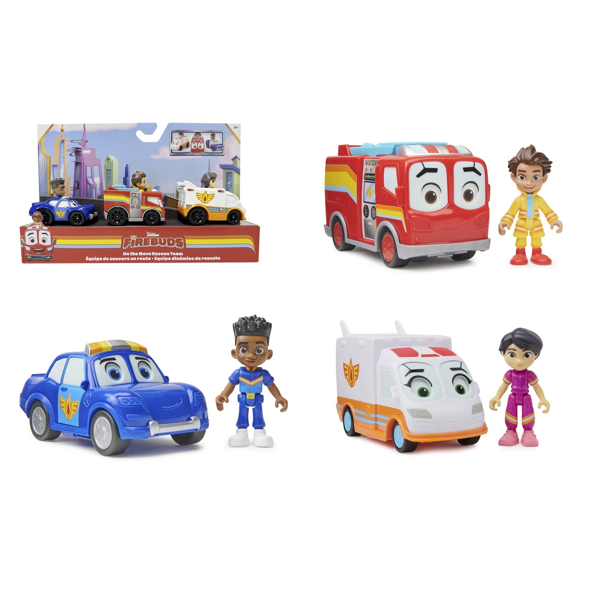 Spin Master - Pack 3 Vehículos Die Cast Unidad De Rescate Firebuds Disney Junior