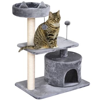 Árbol Rascador Para Gatos Pawhut Madera Felpa Sisal 60x40x81 Cm Gris