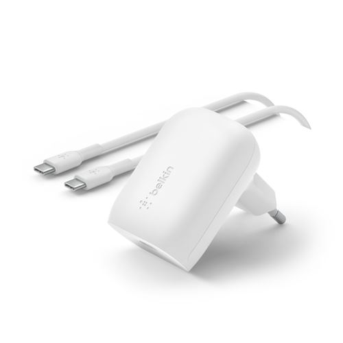 Cargador de pared Belkin BoostCharge USB-C PD 30 W + Cable USB-C Blanco