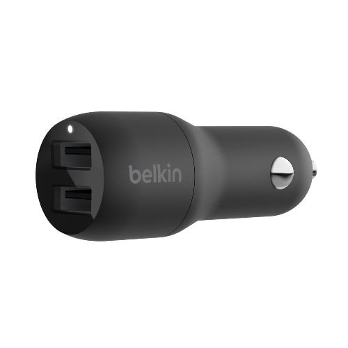 Cargador dual para coche Belkin BoostCharge USB-A 24 W  Negro