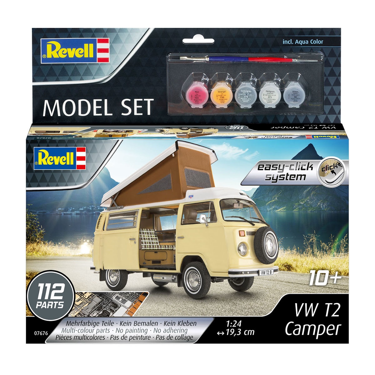 Revell - Kit de montaje a presión VolksWagen T2 Camper easy click con accesorios básicos Revell.