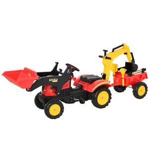 Homcom - Tractor excavadora a pedales con remolque rojo