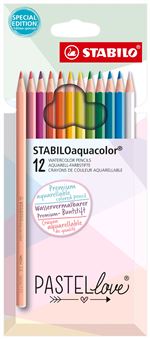 Estuche con 12 lápices de color acuarelables STABILO Aquacolor Pastellove Collection