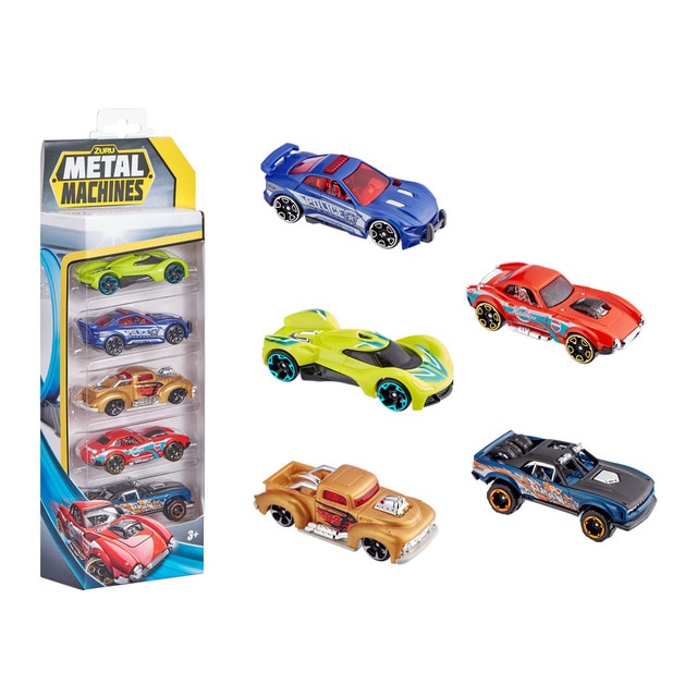 Zuru - Pack de 5 coches Metal Machines con detalles cromados.