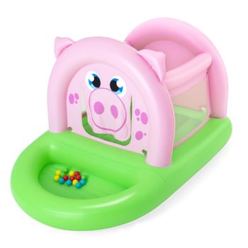 Saltador Hinchable Con 15 Bolas De Juego Bestway Oinkster Pig 239x162x137 Cm Color Rosa Y Verde Con Malla De Seguridad