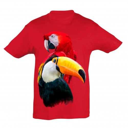 Camiseta para niños Ralf Nature loro y tucán color rojo