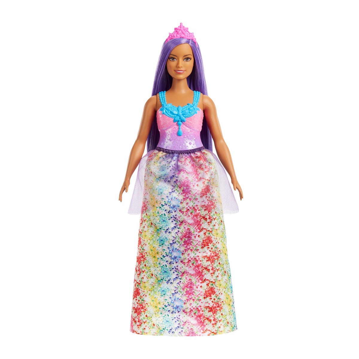 Barbie - Muñeca Princesa Morena Con Corona Morada