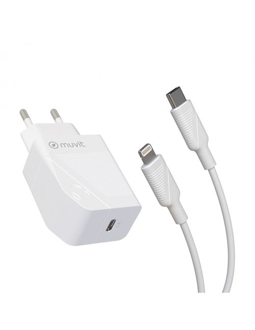 Cargador Muvit for change  Tipo C PD 20W + cable tipo C a lightning 2.4A 1m Blanco