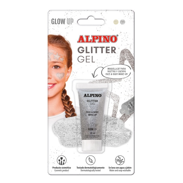 Alpino - Blister maquillaje gel transparente con purpurina glitter Alpino plata.