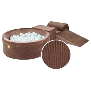 Conjunto De Juego Con Piscina Bolas Terciopelo Y Pana En Color Chocolate Bolas: Blanco/menta Meowbaby