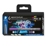 Estuche con 6 rotuladores STAEDTLER Pigment Arts con punta pincel colores azules y violetas