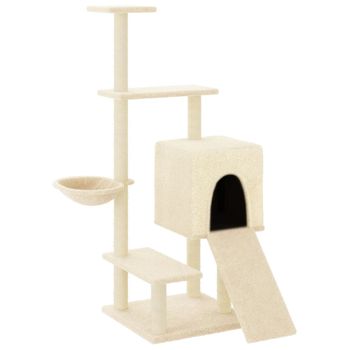 Rascador Para Gatos Con Postes De Sisal Color Crema 130,5 Cm Vidaxl