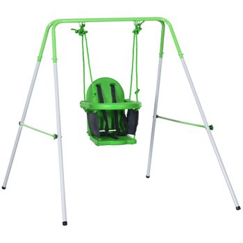 Columpio Infantil De Acero Con Cinturón De Seguridad Verde Outsunny