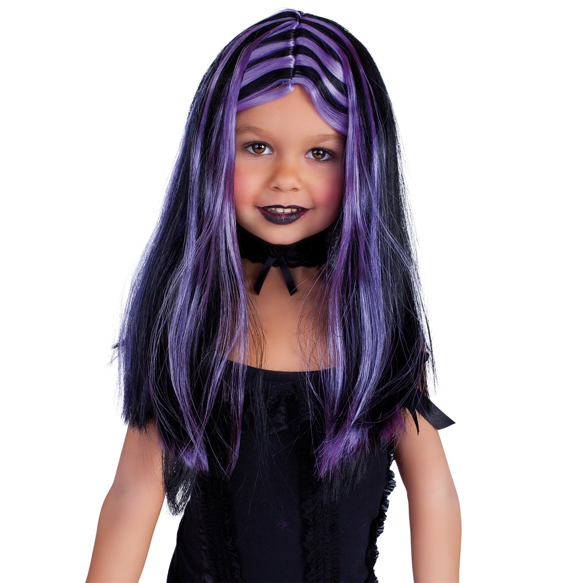 Rubies - Peluca Infantil Brujita Negra Con Mechas Lilas