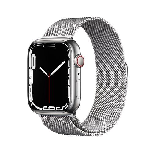 Apple Watch S7 45 mm LTE Caja de acero inoxidable Plata y correa Milanese Loop Plata