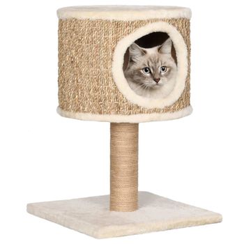 Árbol Para Gatos Con Casa Y Poste Rascador 52 Cm Hierba Marina Vidaxl