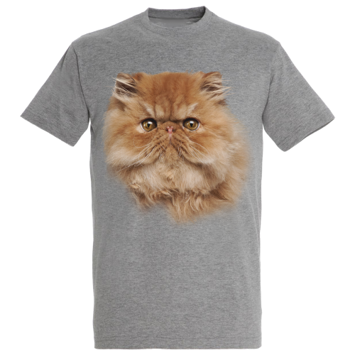 Camiseta unisex gris con estampado de gato persa