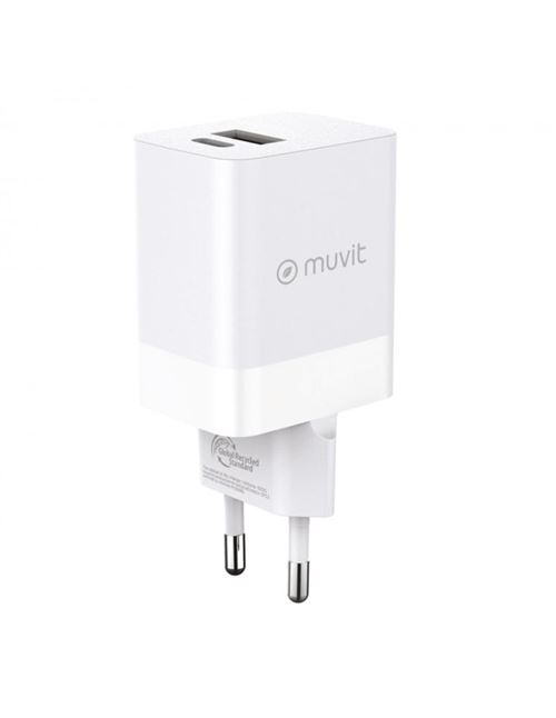 Cargador de pared Muvit for Change USB-C / USB-A 45W Blanco