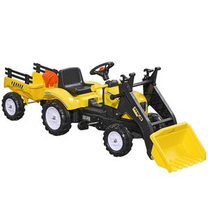 Homcom - Tractor excavadora a pedales con remolque amarillo