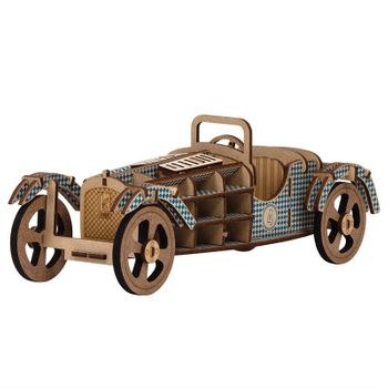 Modelo 3d De Madera Mdf - Coche Azul - 27,5 X 10,5 Cm