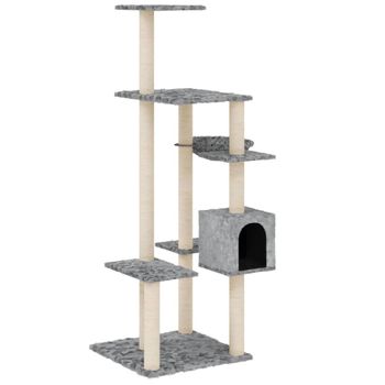 Rascador Para Gatos Con Postes De Sisal Gris Claro 142 Cm Vidaxl