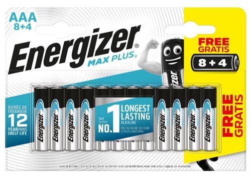 Pilas alcalinas Energizer Max Plus AAA LR03 - 8+4 unidades