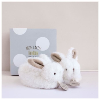 Box De Pantuflas Con Sonajero Taupe 0-6 Meses