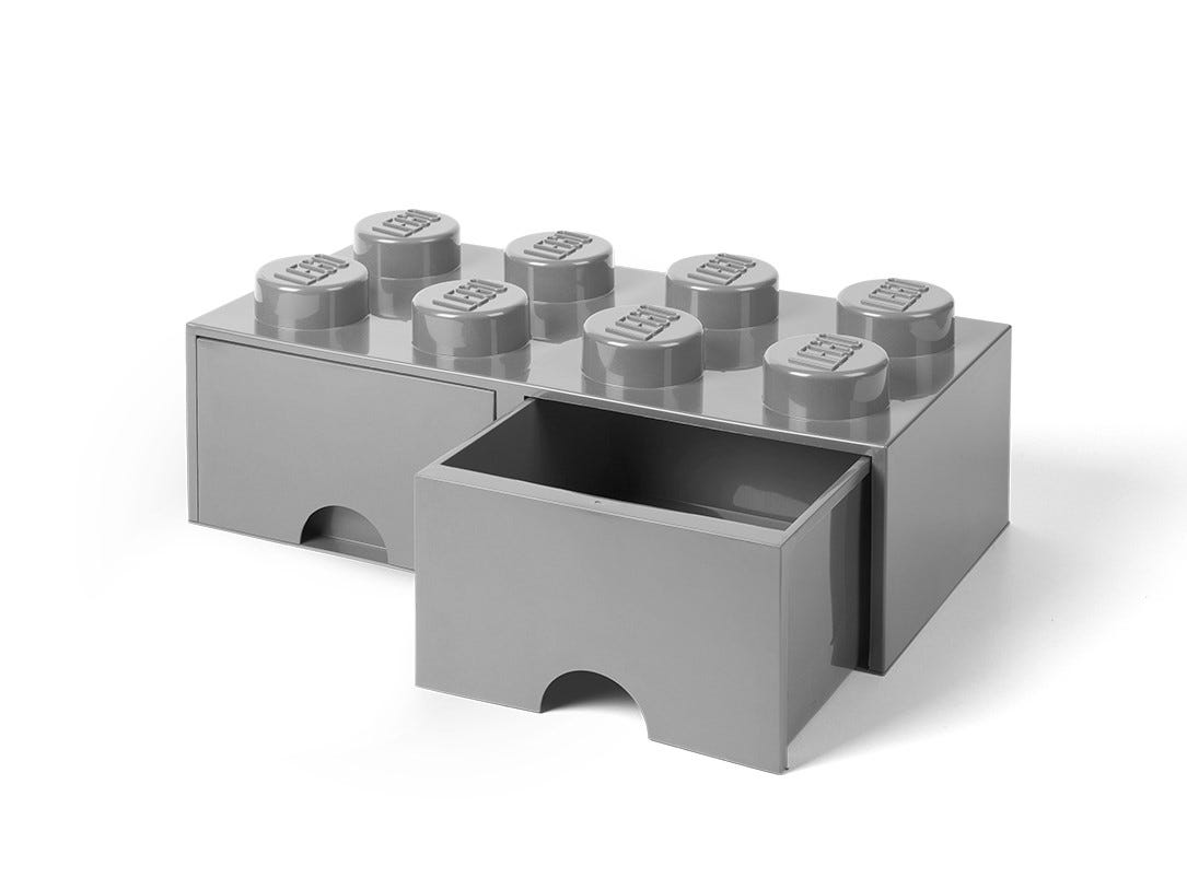 Ladrillo de almacenamiento con cajones gris piedra medio de 8 espigas LEGO