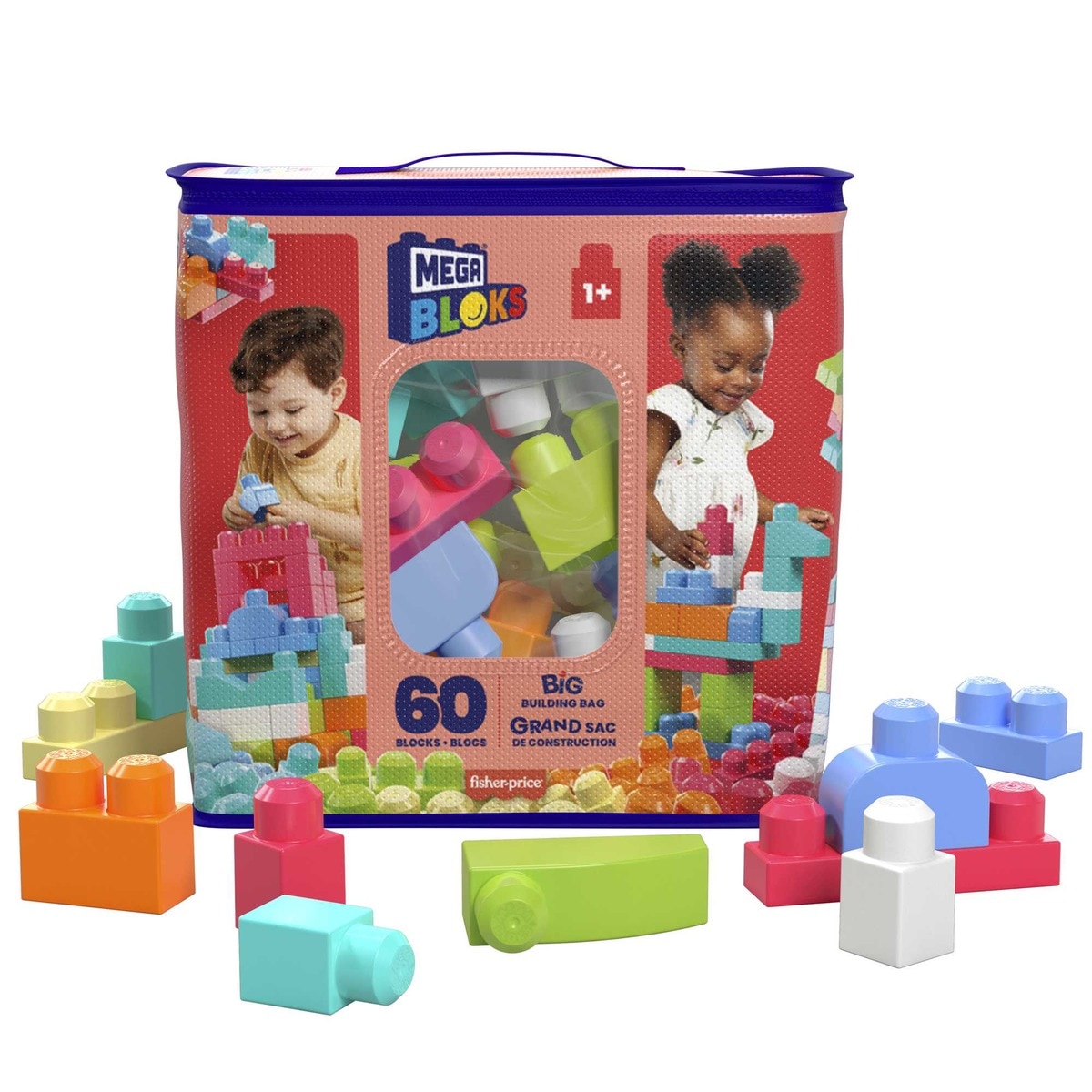 Mega Bloks - Juego De Bloques Construcción De 60 Piezas Bolsa Ecológica Rosa s Bebés