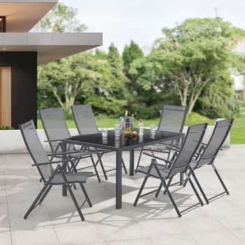 Set De Muebles De Jardín 'colonnella' 7 Piezas Acero Cristal 73 X 150 X 90 Cm - Gris Claro Negro [en.casa]