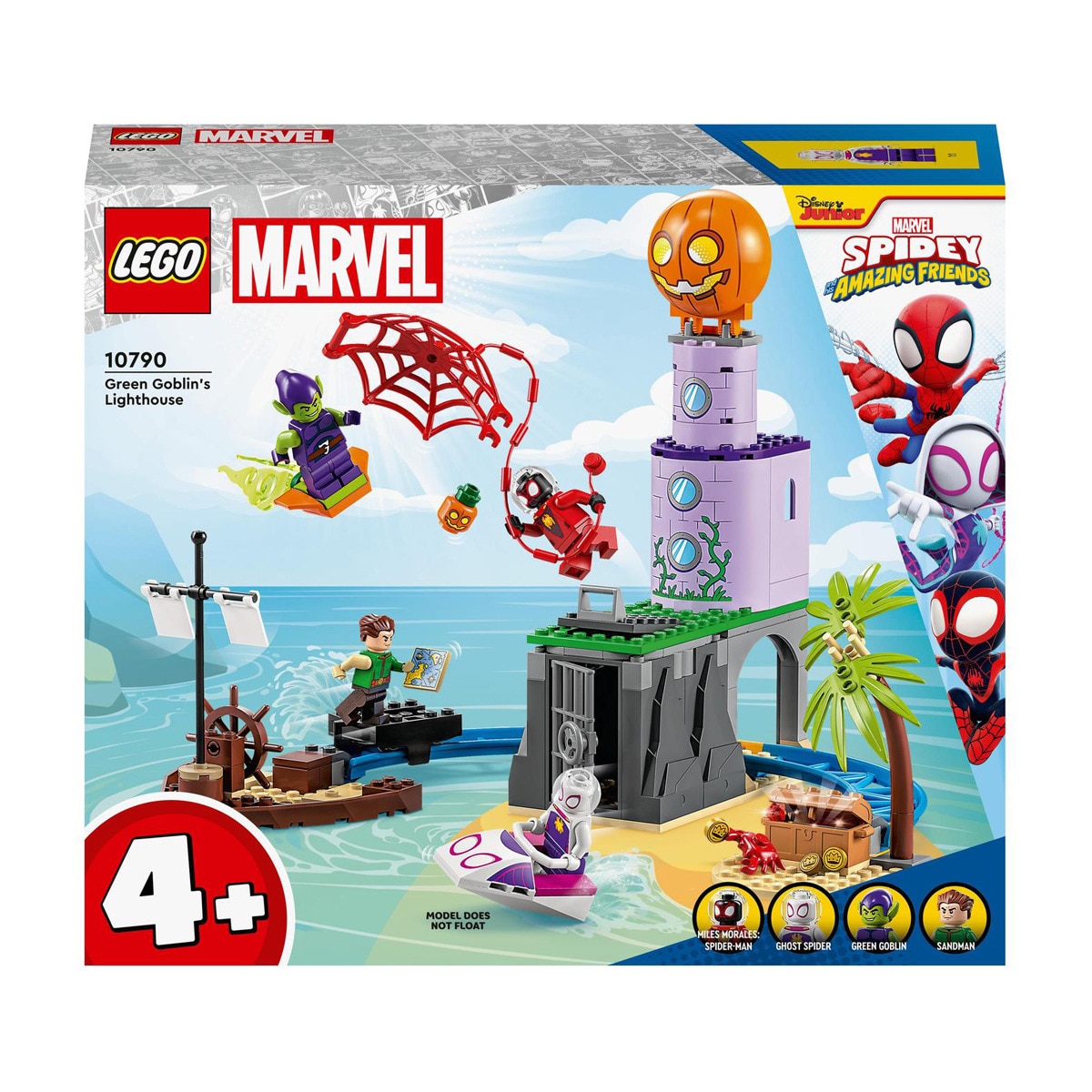 LEGO -  De Construcción El Equipo Spidey En El Faro Del Duende Verde Con Mini Figuras De Superhéroes Marvel