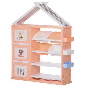 Homcom - Estantería infantil salmón y blanco de juguetes y libros