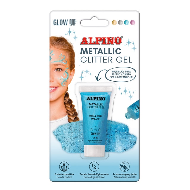 Alpino - Blister maquillaje gel transparente con purpurina glitter Alpino azul.