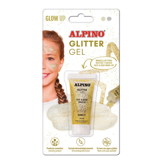 Alpino - Blister maquillaje gel transparente con purpurina glitter Alpino oro.