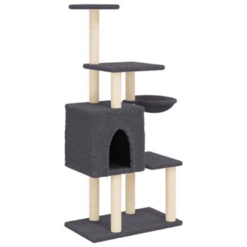 Rascador Para Gatos Con Postes De Sisal Gris Oscuro 131 Cm Vidaxl