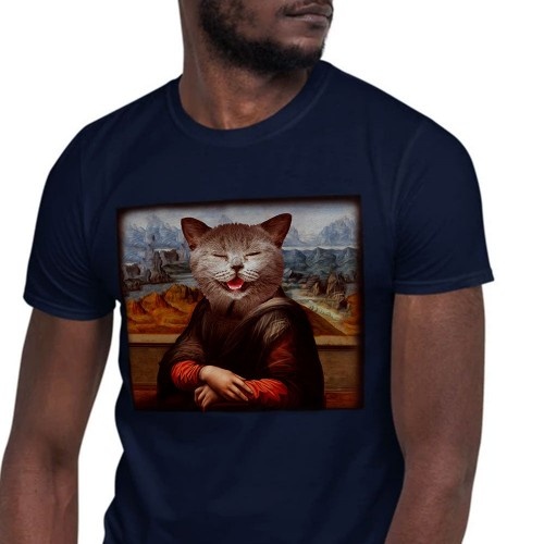 Mascochula camiseta hombre la gioconda personalizada con tu mascota azul marino