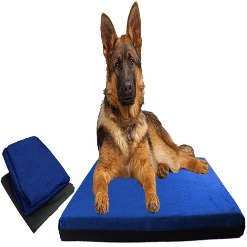 Cama con doble funda de pana para perros color Azul