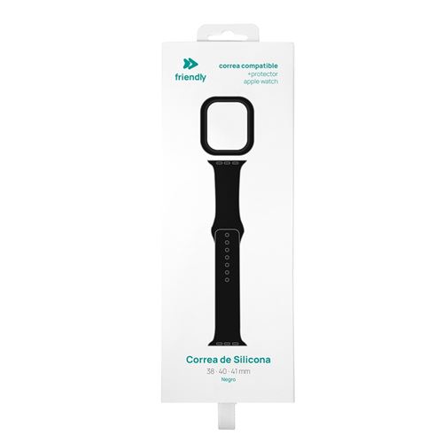 Correa de Silicona + protector de pantalla Friendly Negro para Apple Watch 38/40/41 mm