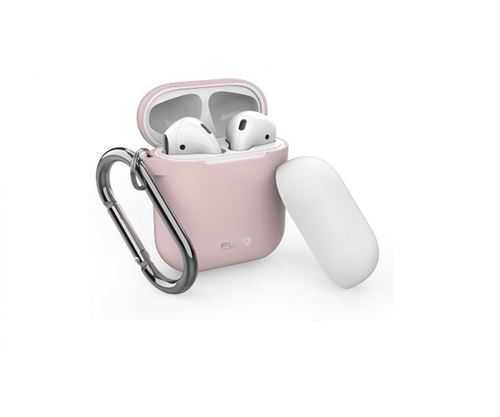 Funda silicona con gancho Puro Rosa + tapa blanco para Apple Airpods